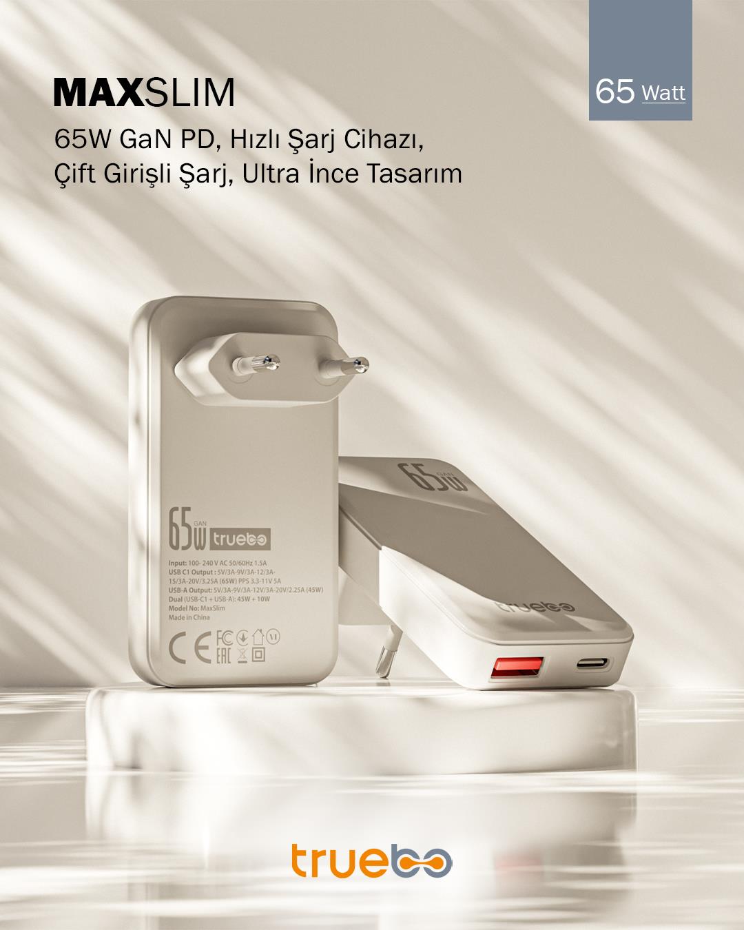 Truebo MaxSlim 65W GaN Şarj Aleti