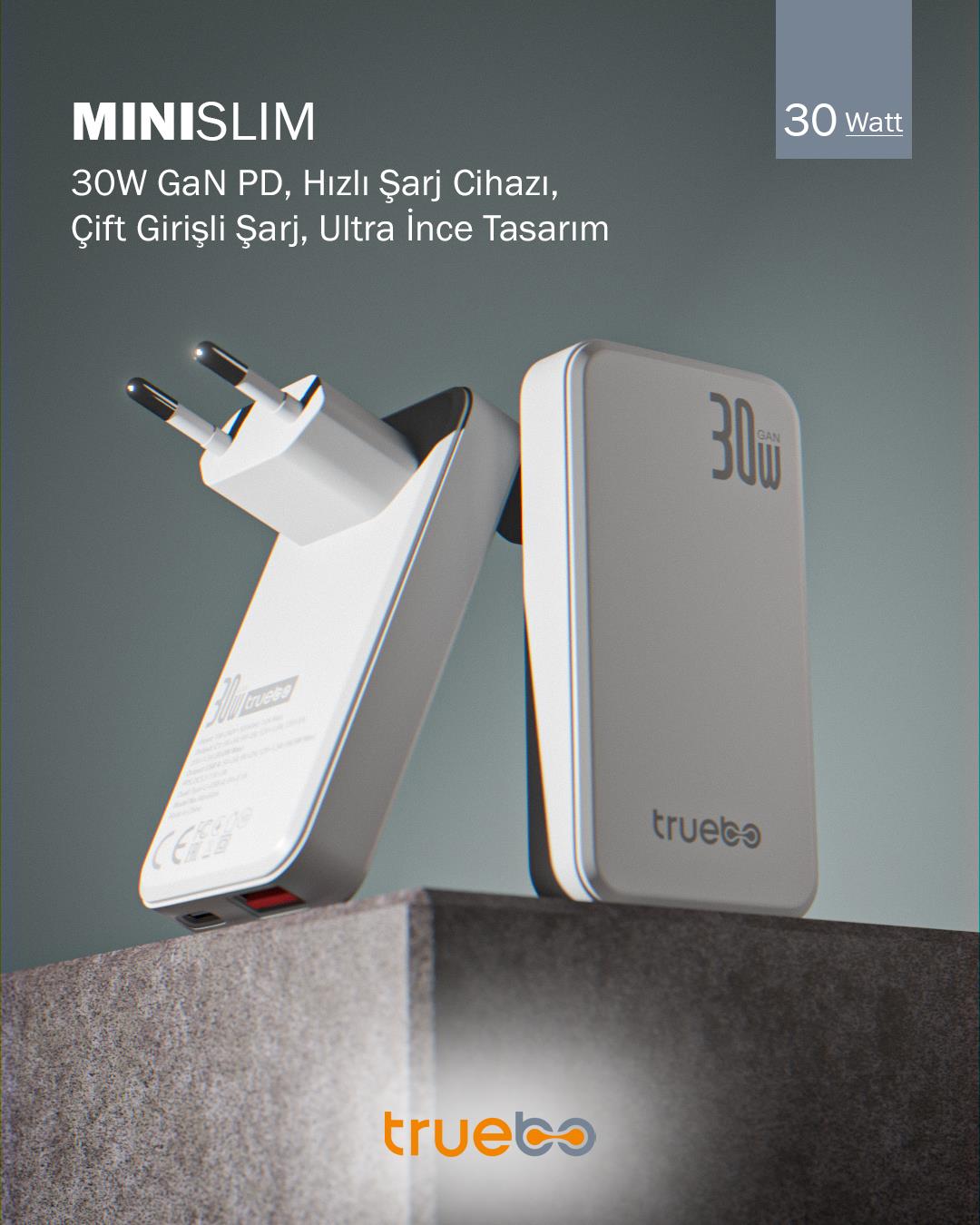 Truebo MiniSlim 30W Hızlı Şarj Adaptörü