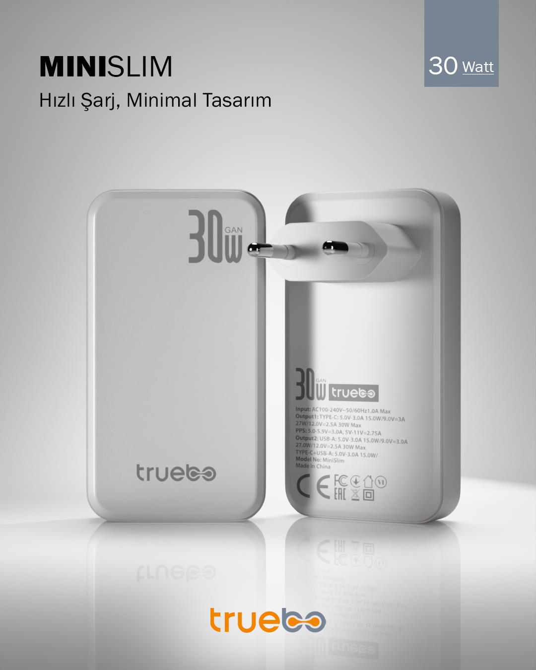 Truebo MiniSlim 30W Hızlı Şarj Adaptörü