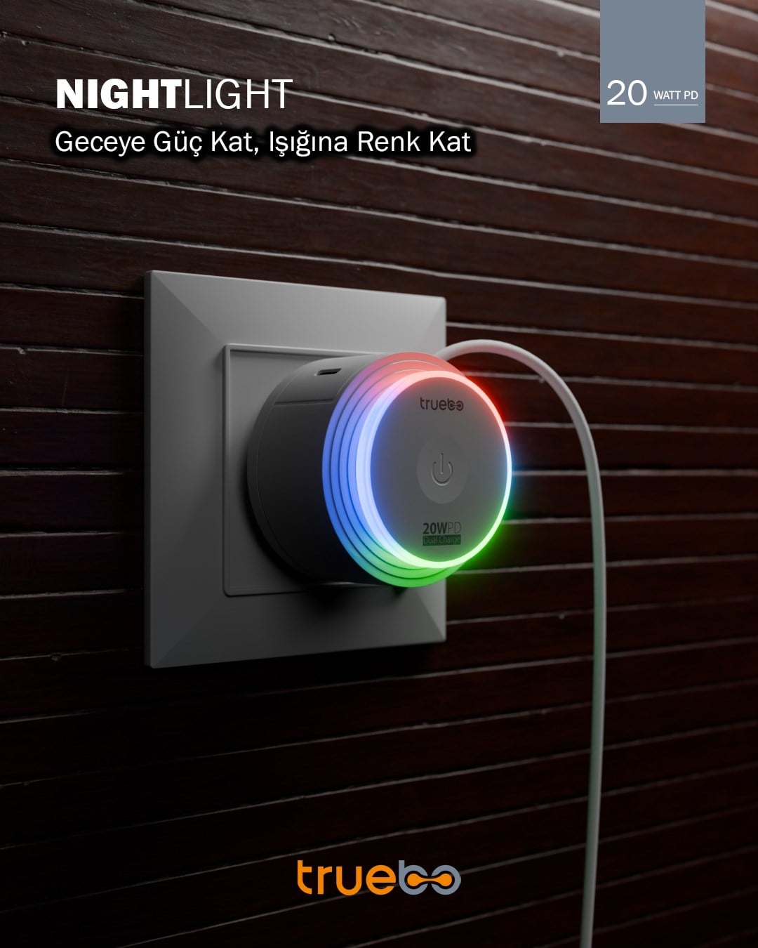 Truebo NightLight USB TypeC RGB Gece Lambası Adaptör