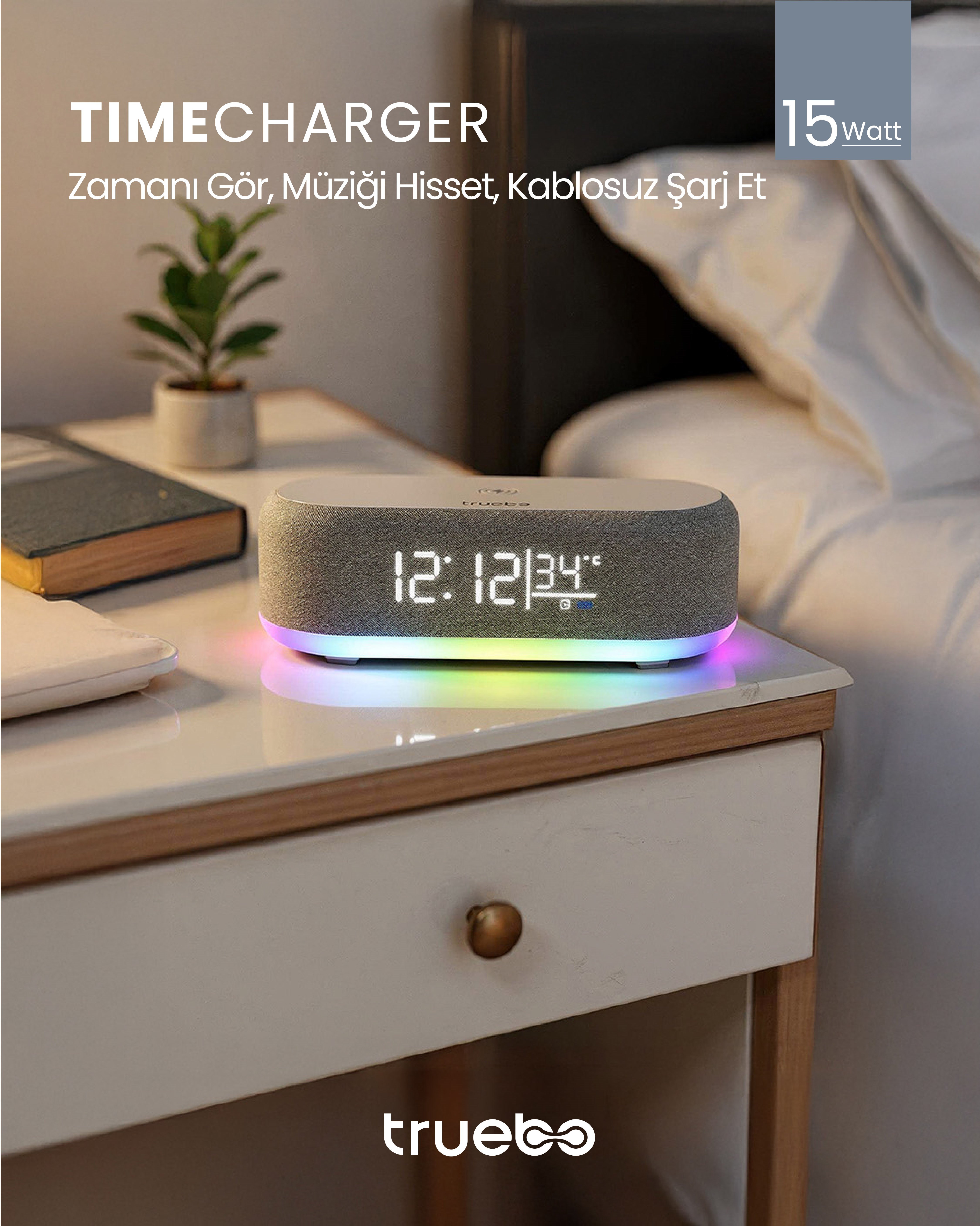 Truebo TimeCharger Hoparlör Şarjlı Işıklı Alarm Saat
