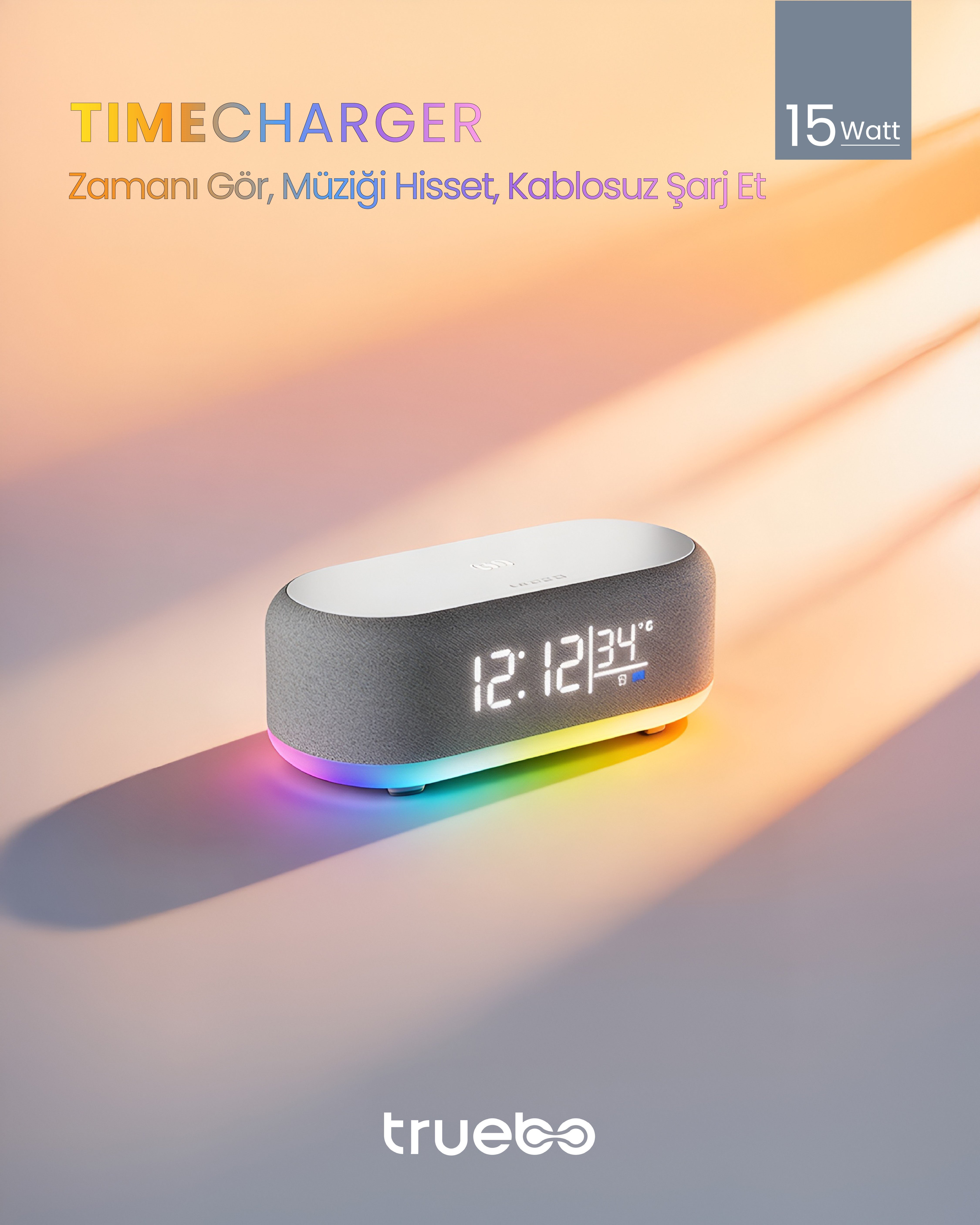 Truebo TimeCharger Hoparlör Şarjlı Işıklı Alarm Saat