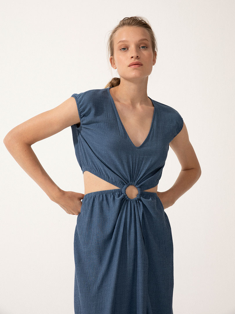 2 Parça Midi Elbise - Mavi