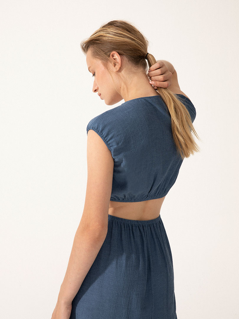 2 Parça Midi Elbise - Mavi