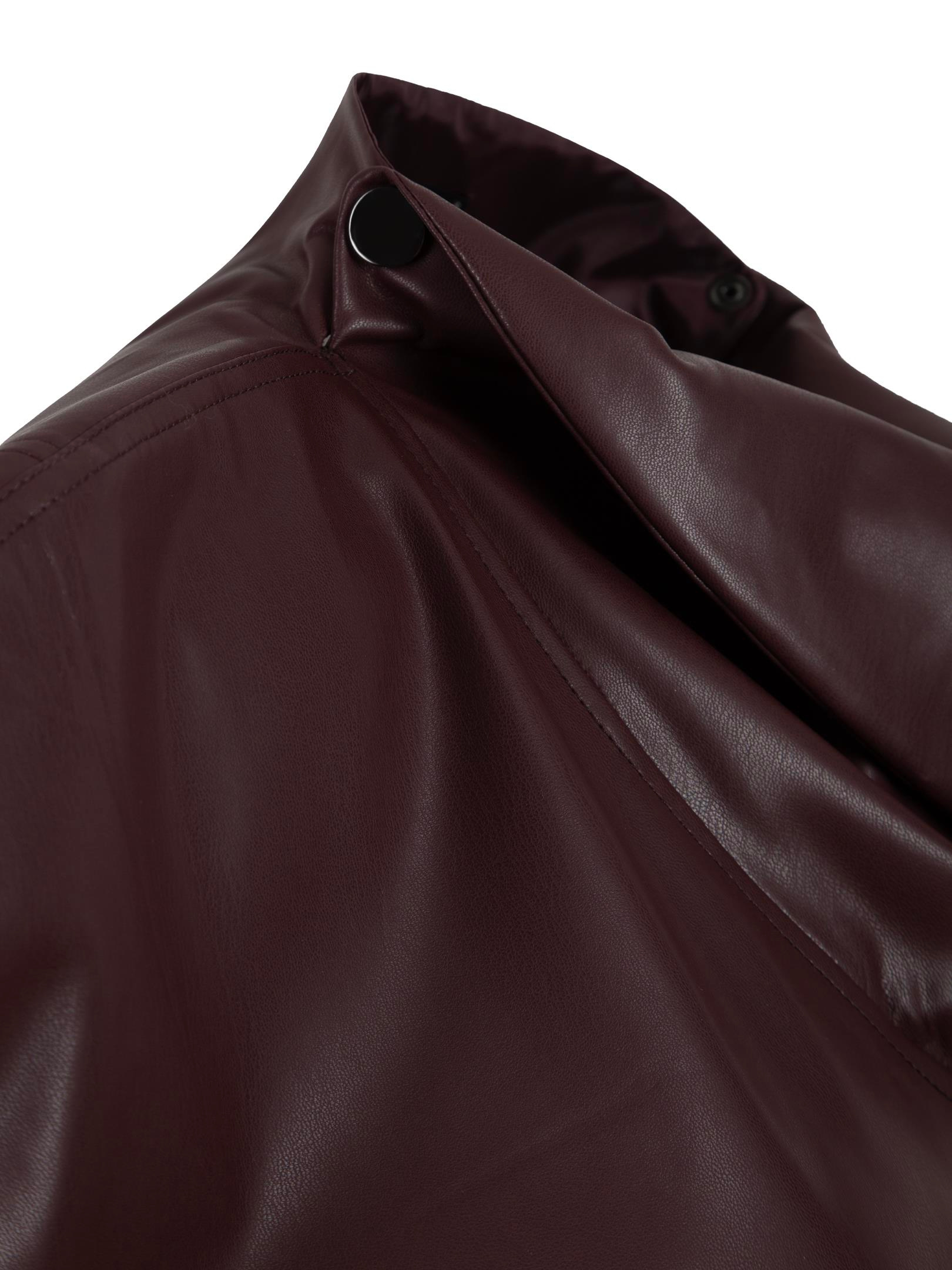 23FW109002 BOĞAZLI KOLSUZ BAĞCIK DETAYLI DÖKÜMLÜ DERİ BLUZ Vegan Deri Body & Bluz Modelleri