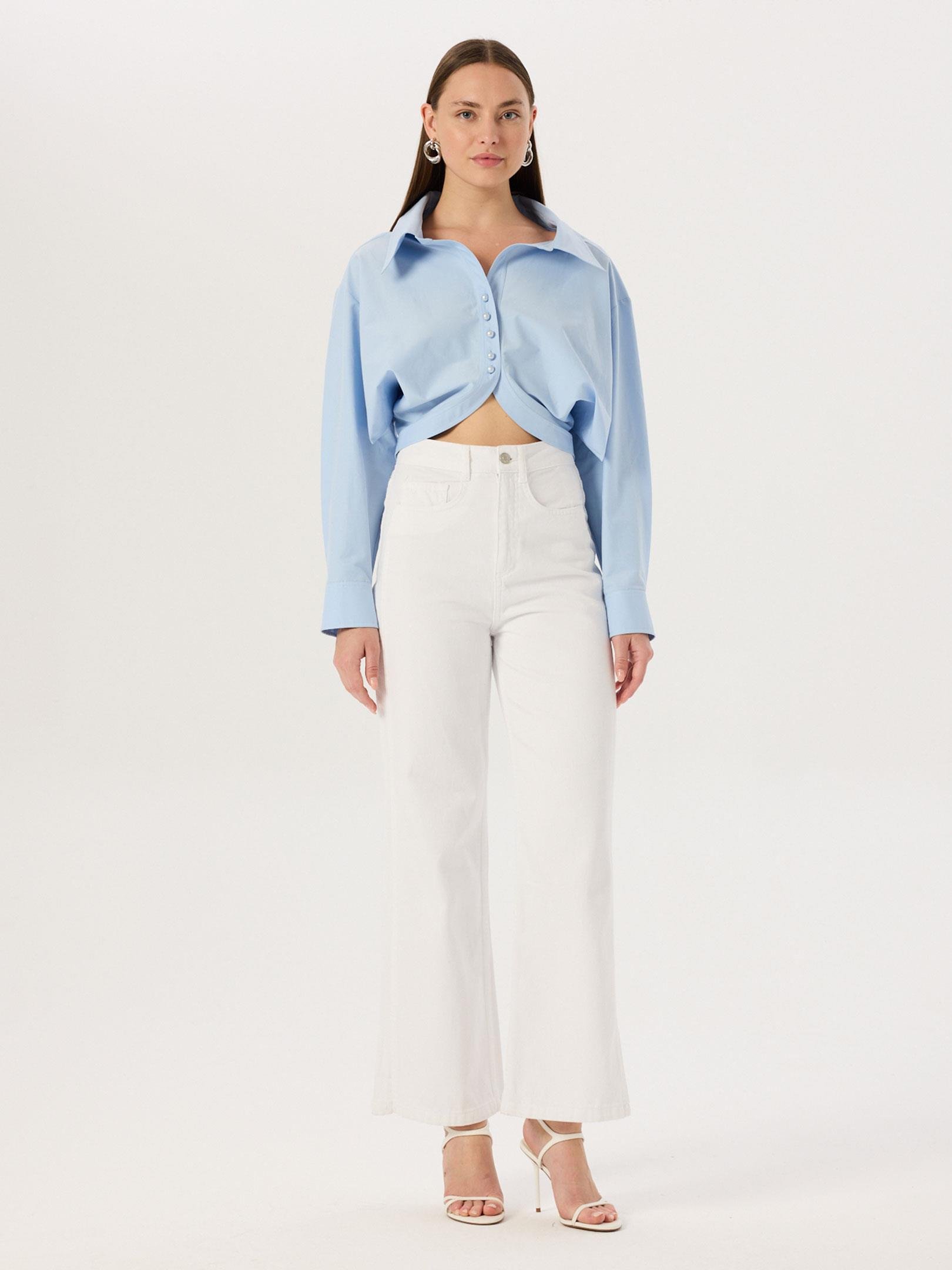 24SS101001 OVERSIZE DÖKÜMLÜ AÇIK YAKA KOTON  GÖMLEK Kategorisiz Modelleri