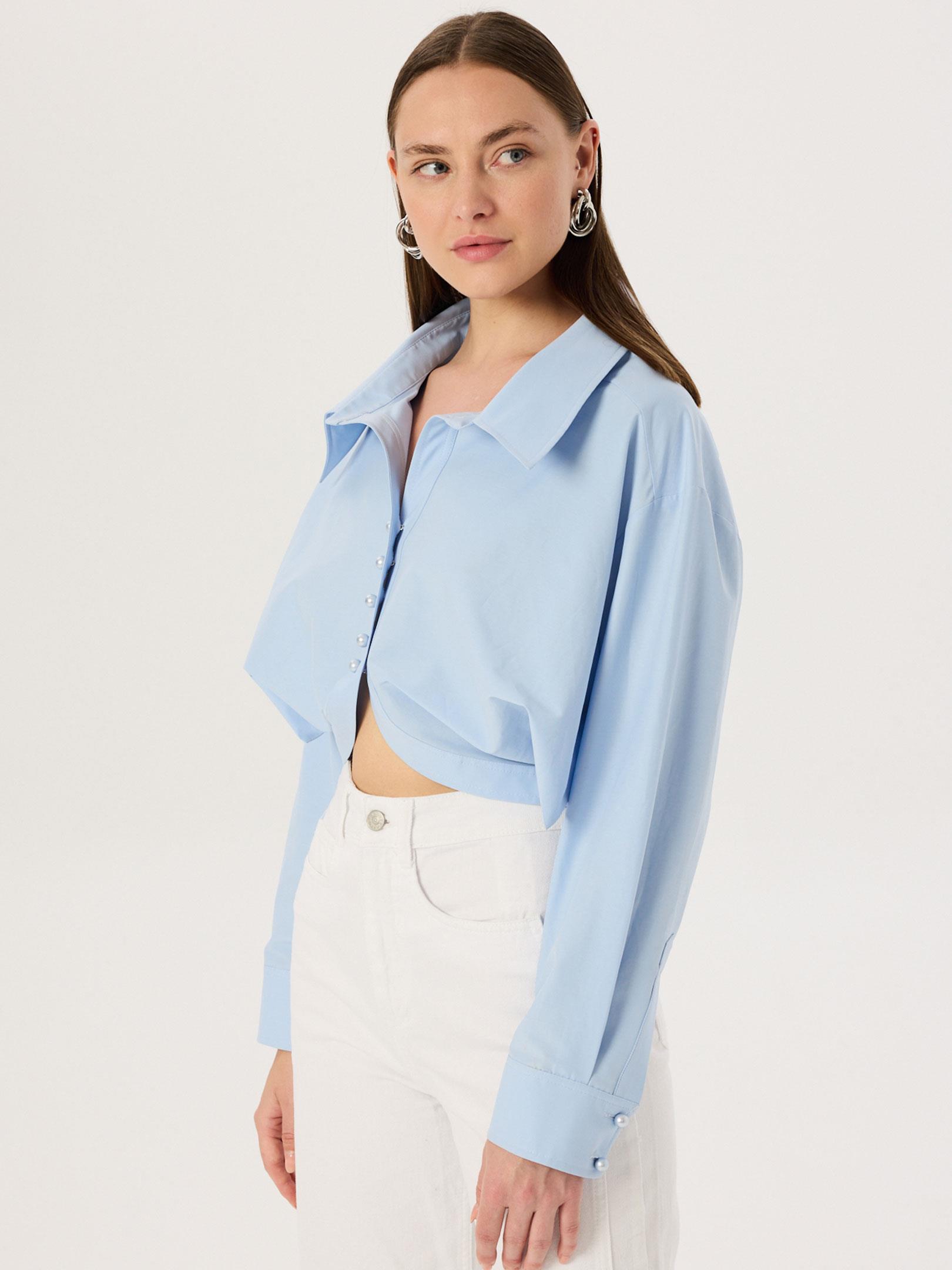 24SS101001 OVERSIZE DÖKÜMLÜ AÇIK YAKA KOTON  GÖMLEK Kategorisiz Modelleri