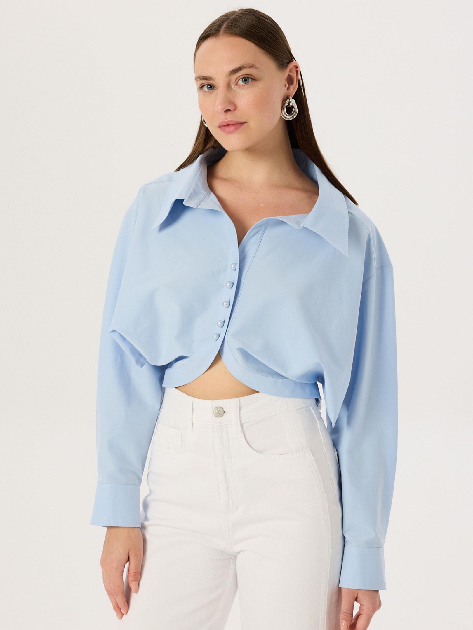 24SS101001 OVERSIZE DÖKÜMLÜ AÇIK YAKA KOTON  GÖMLEK Kategorisiz Modelleri