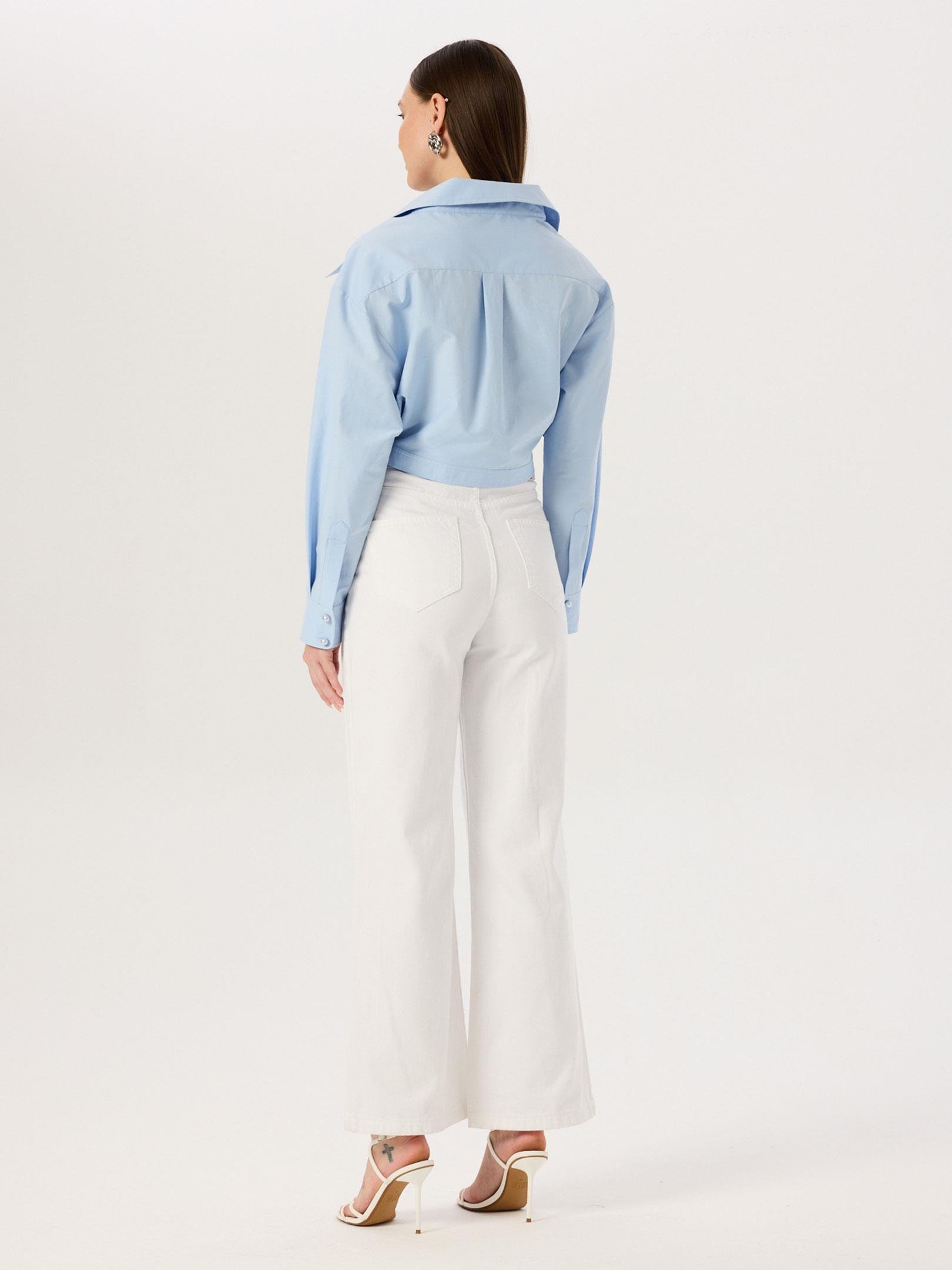 24SS101001 OVERSIZE DÖKÜMLÜ AÇIK YAKA KOTON  GÖMLEK Kategorisiz Modelleri