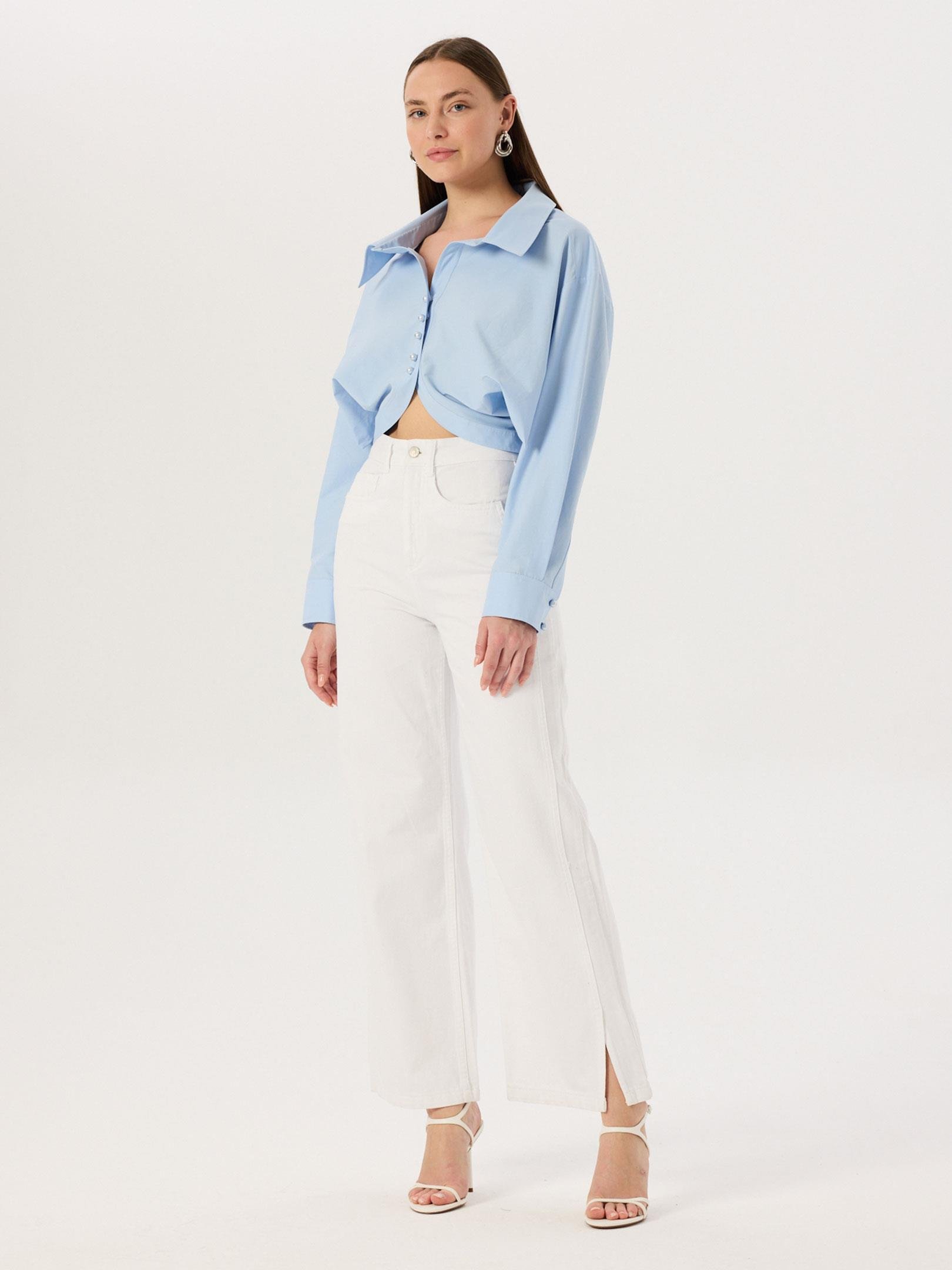 24SS101001 OVERSIZE DÖKÜMLÜ AÇIK YAKA KOTON  GÖMLEK Kategorisiz Modelleri