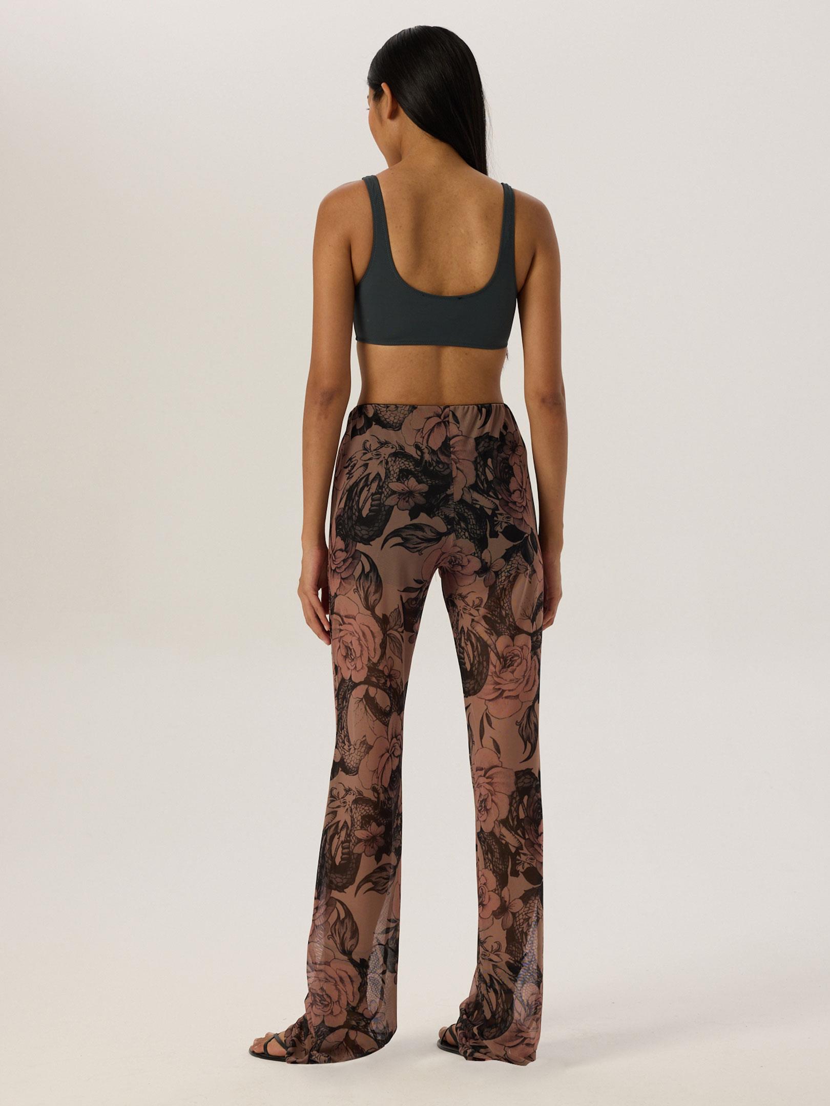 24SS103028 BELİ LASTİKLİ DESENLİ İSPANYOL PAÇA PANTOLON Kategorisiz Modelleri