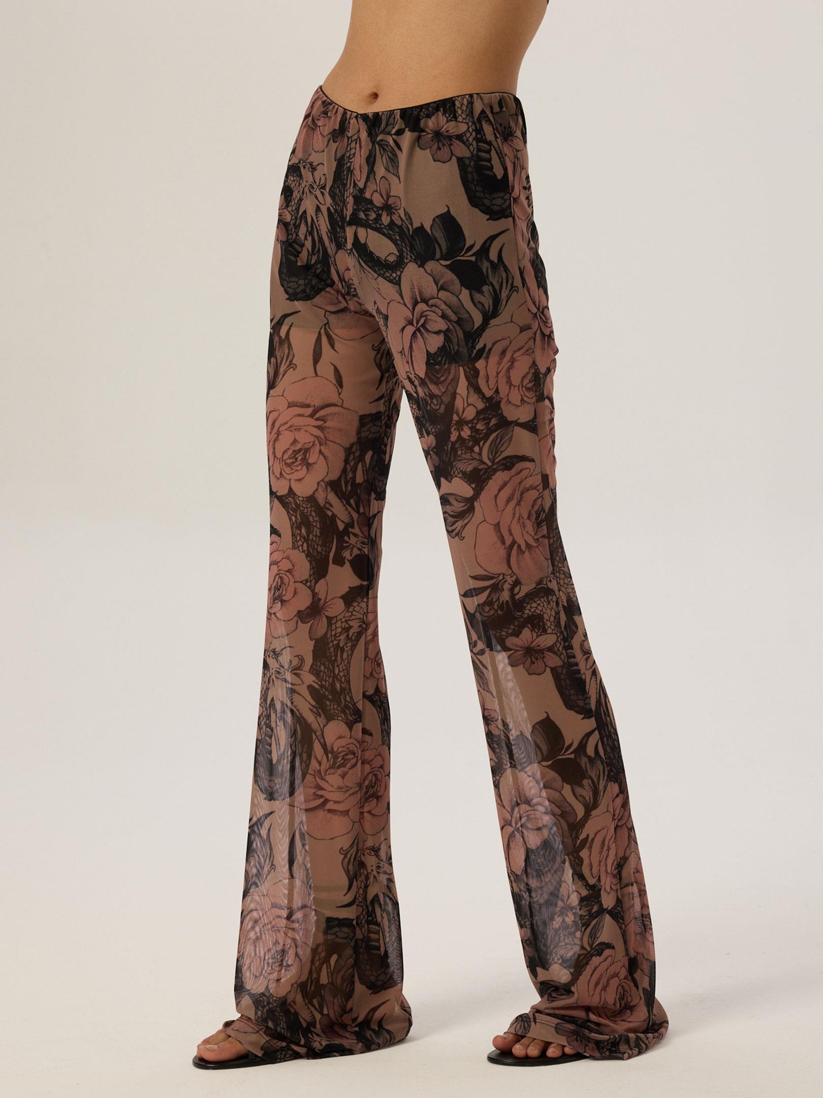 24SS103028 BELİ LASTİKLİ DESENLİ İSPANYOL PAÇA PANTOLON Kategorisiz Modelleri