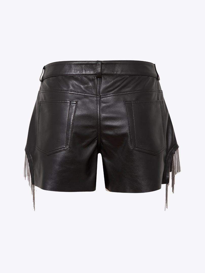 Aksesuar Detaylı Mini Deri Şort - Siyah