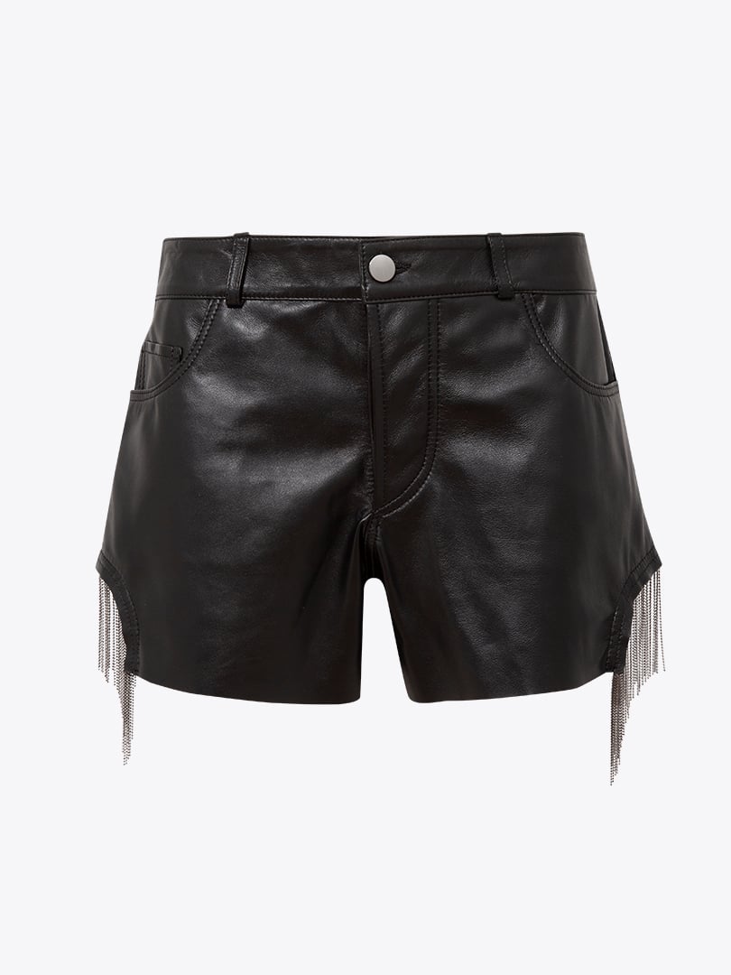 Aksesuar Detaylı Mini Deri Şort - Siyah