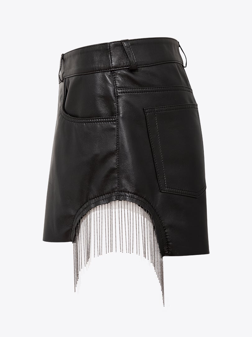 Aksesuar Detaylı Mini Deri Şort - Siyah