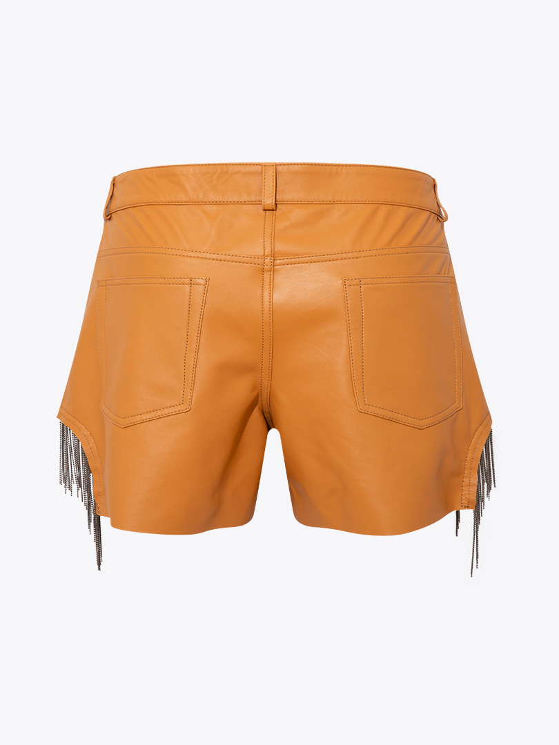 Aksesuar Detaylı Mini Deri Şort - Taba