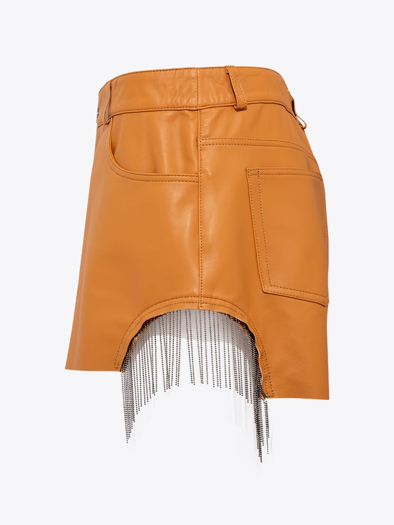 Aksesuar Detaylı Mini Deri Şort - Taba