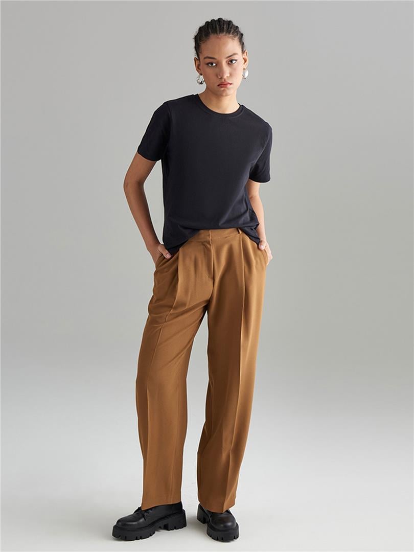 ALONZOA Bol Paça Krep Pantolon - Camel