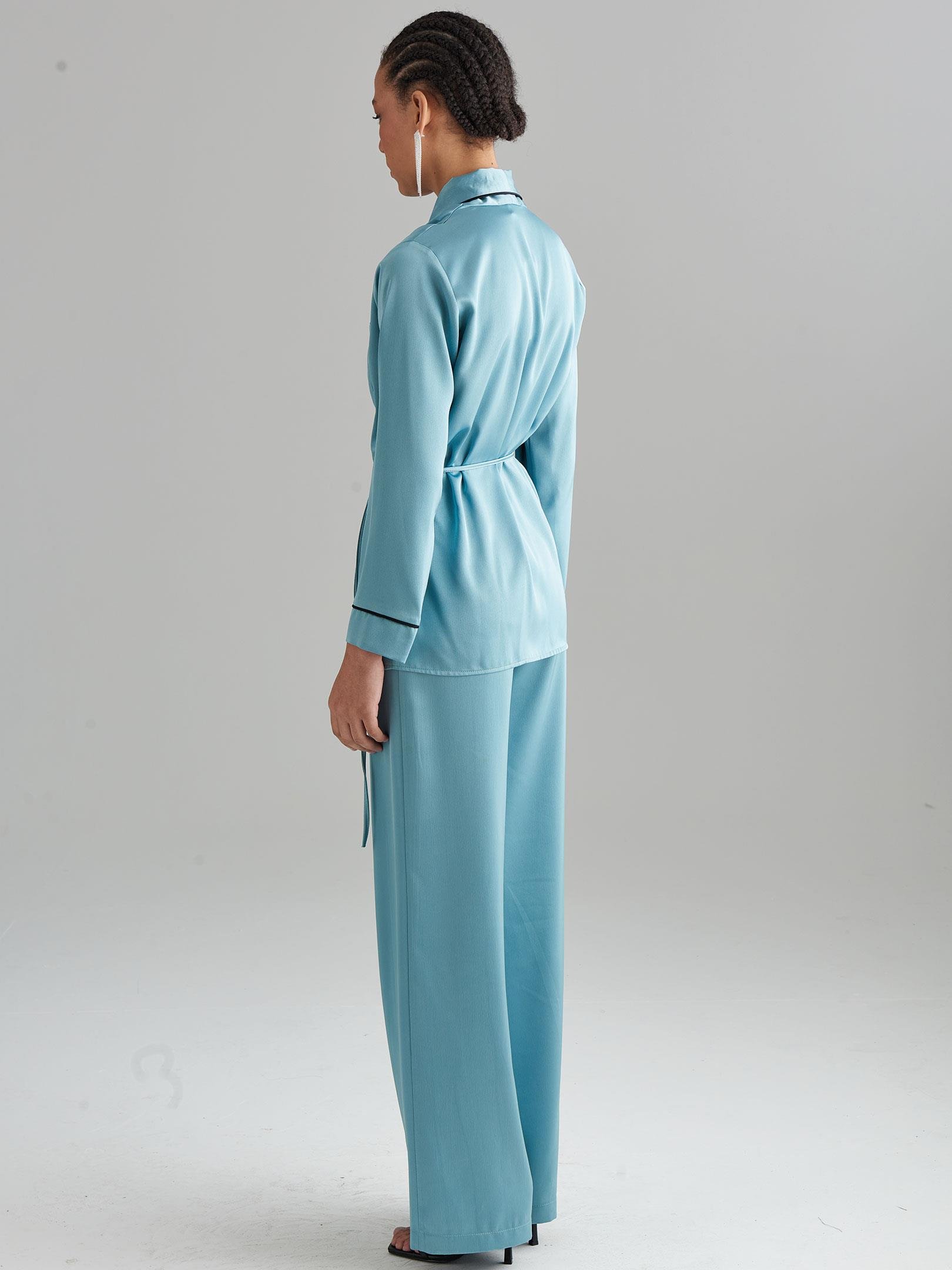 Anvelop Kapama Saten Pijama Ceket - Mint Yeşil Ceket Modelleri