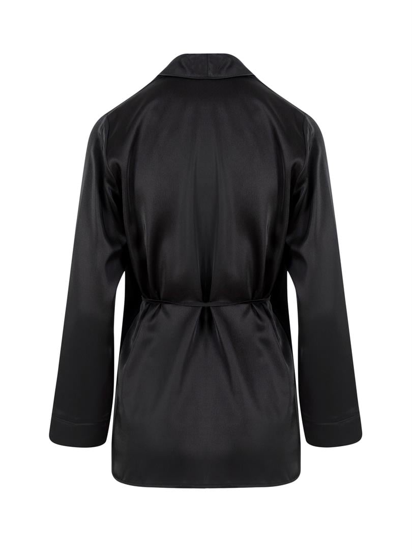 APHELANDRA Anvelop Kapama Saten Pijama Ceket - Siyah