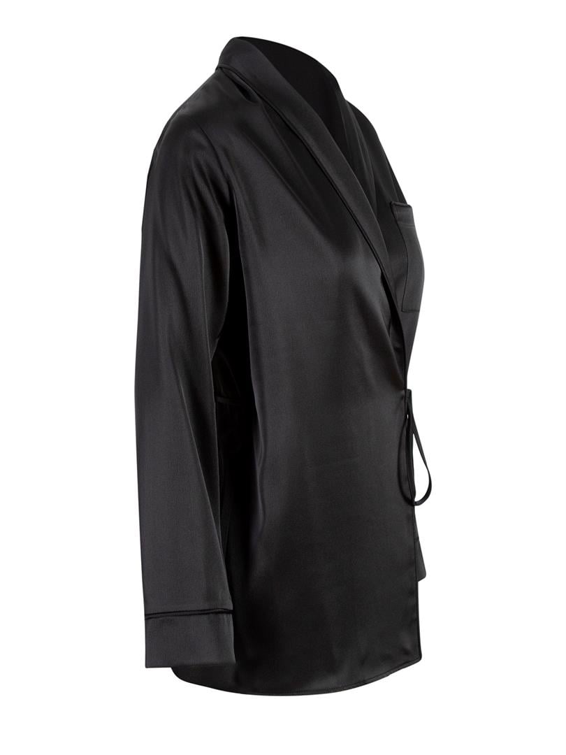 APHELANDRA Anvelop Kapama Saten Pijama Ceket - Siyah