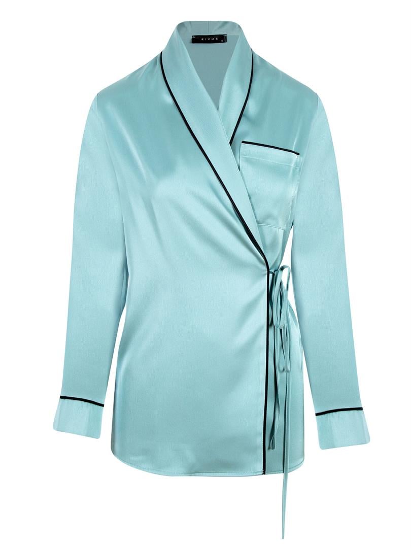 APHELANDRA Anvelop Kapama Saten Pijama Ceket - Mint Yeşil