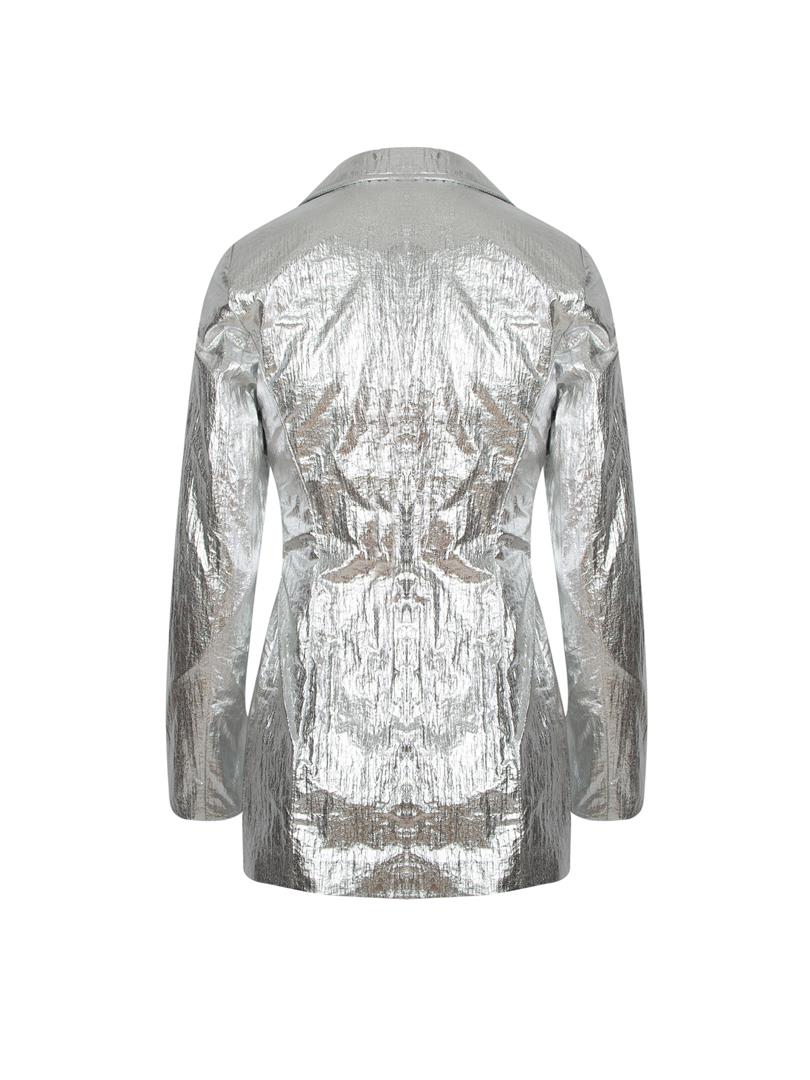 ARGEMON Glitter Paraşüt Kumaş Bağlamalı Vatkalı Blazer Ceket - Silver