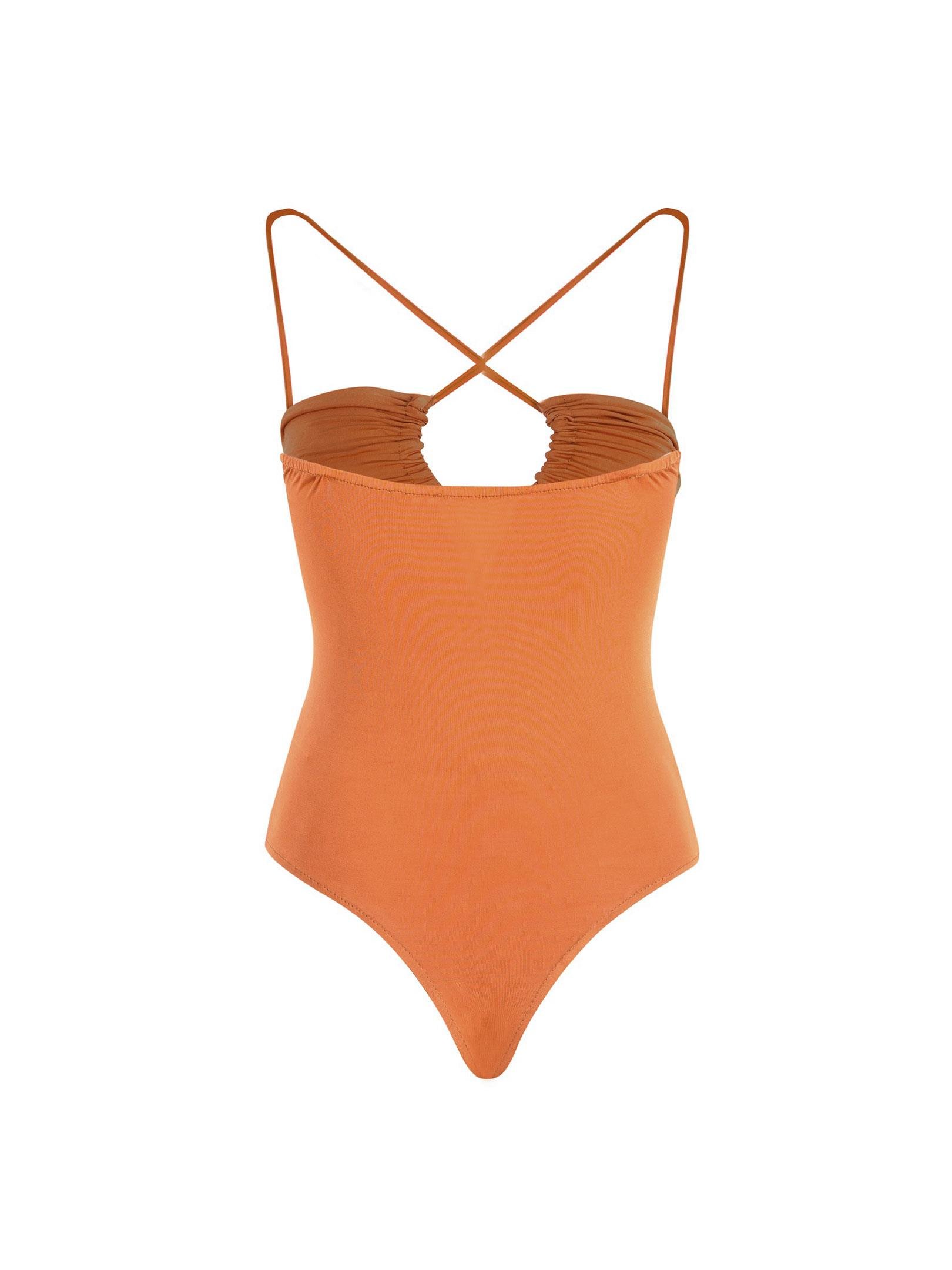 Askı Detaylı Drapeli Body - Taba Body & Bluz Modelleri