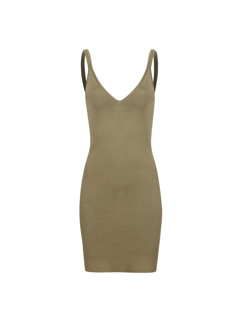 Askılı Mini Triko Elbise - Haki
