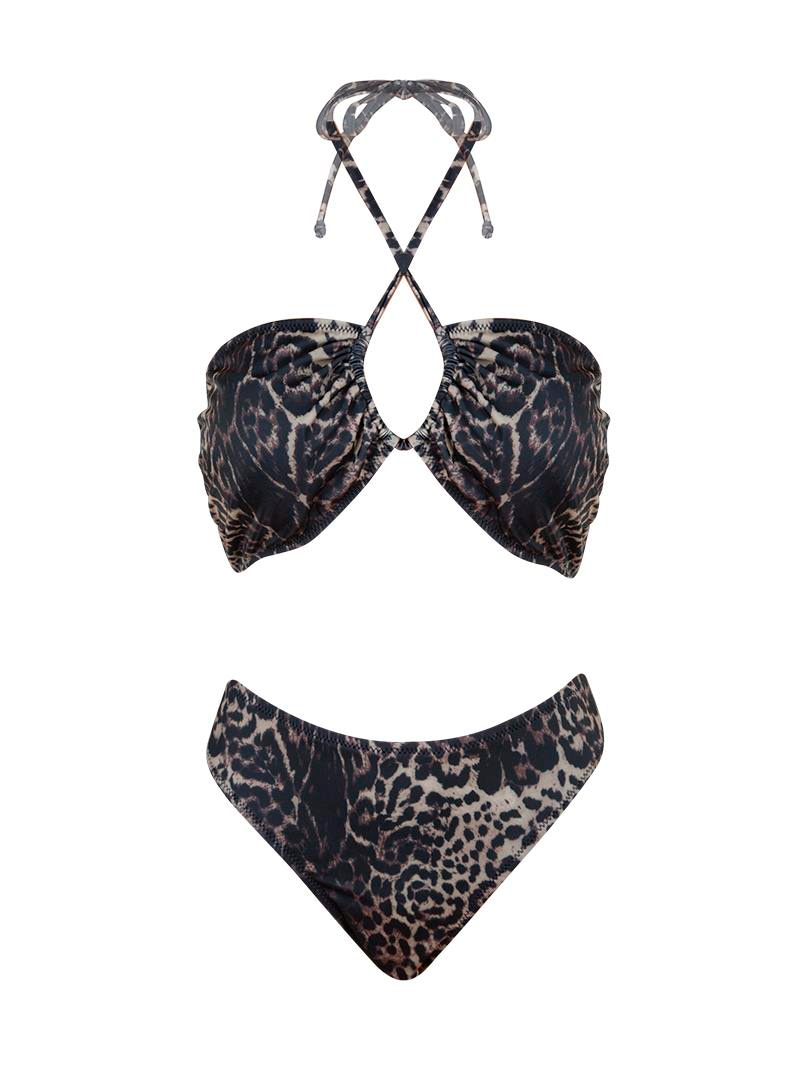 Bağlamalı Straplez Bikini - Leopar