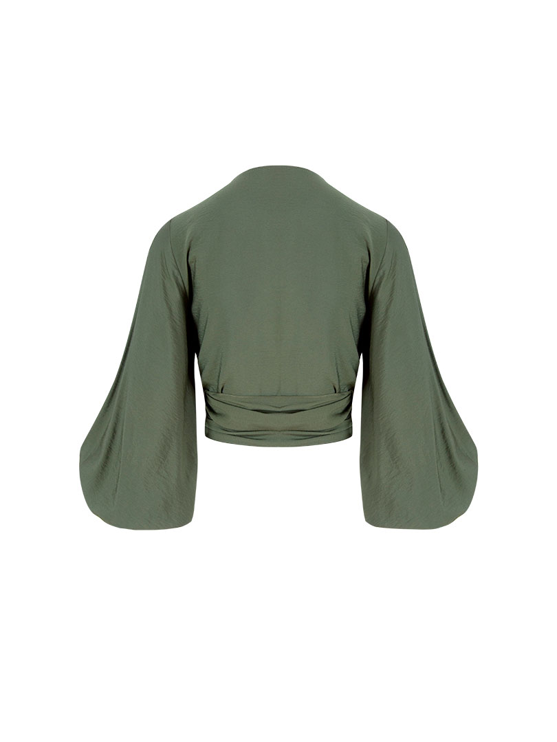 Balon Kollu Bluz - Haki