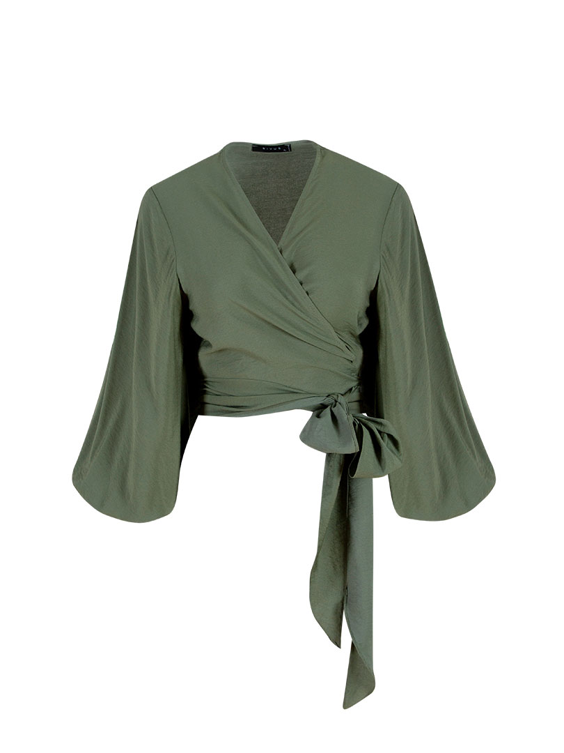 Balon Kollu Bluz - Haki