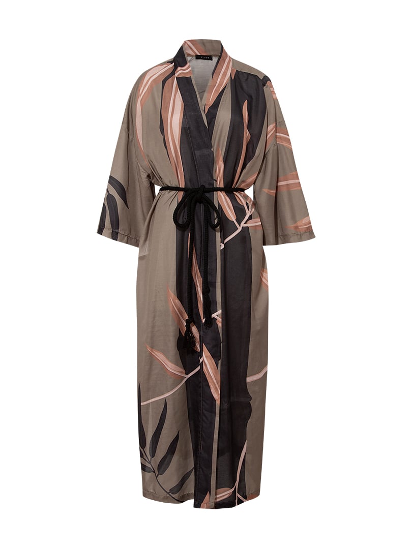 Bambu Desenli Oversize Uzun Kimono - Haki Desenli