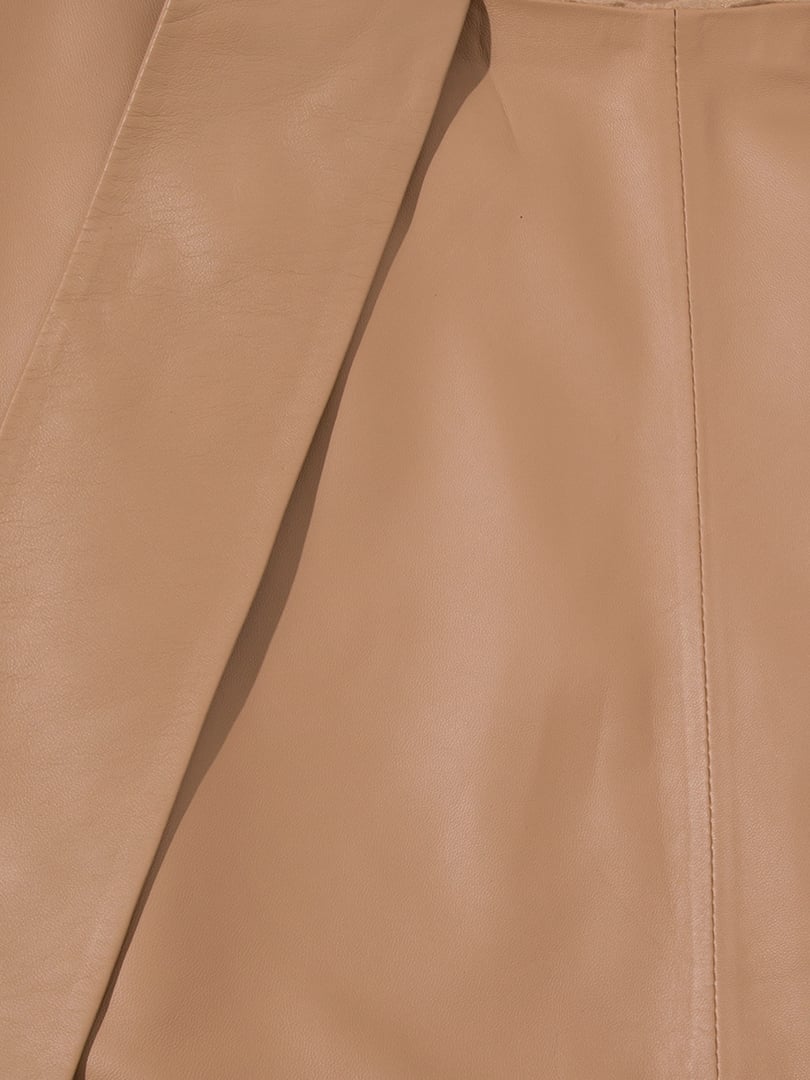 Bel Detaylı Deri Etek - Bal Köpüğü