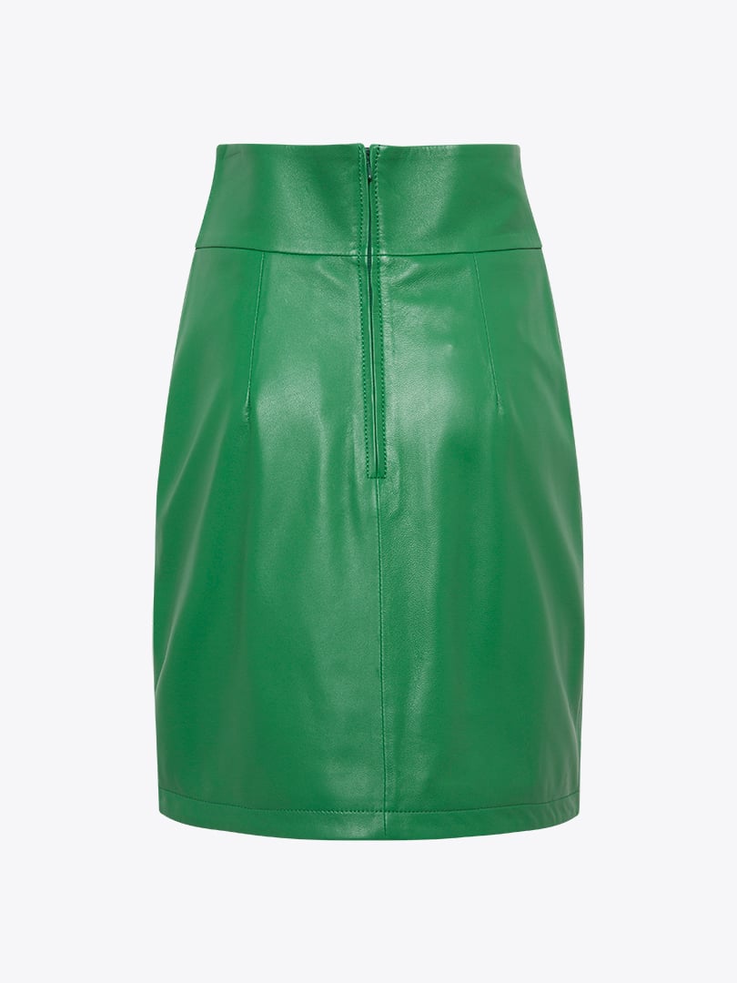 Bel Detaylı Deri Etek - Yeşil