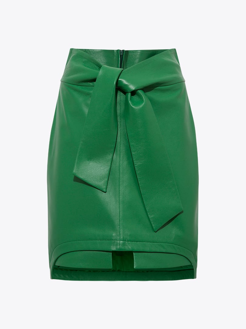 Bel Detaylı Deri Etek - Yeşil