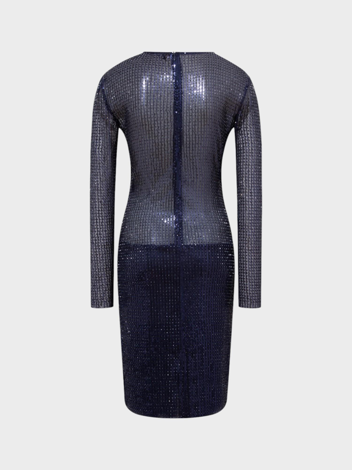 Belden Bağlama Detaylı Transparan Kısa Elbise - Lacivert Elbise Modelleri