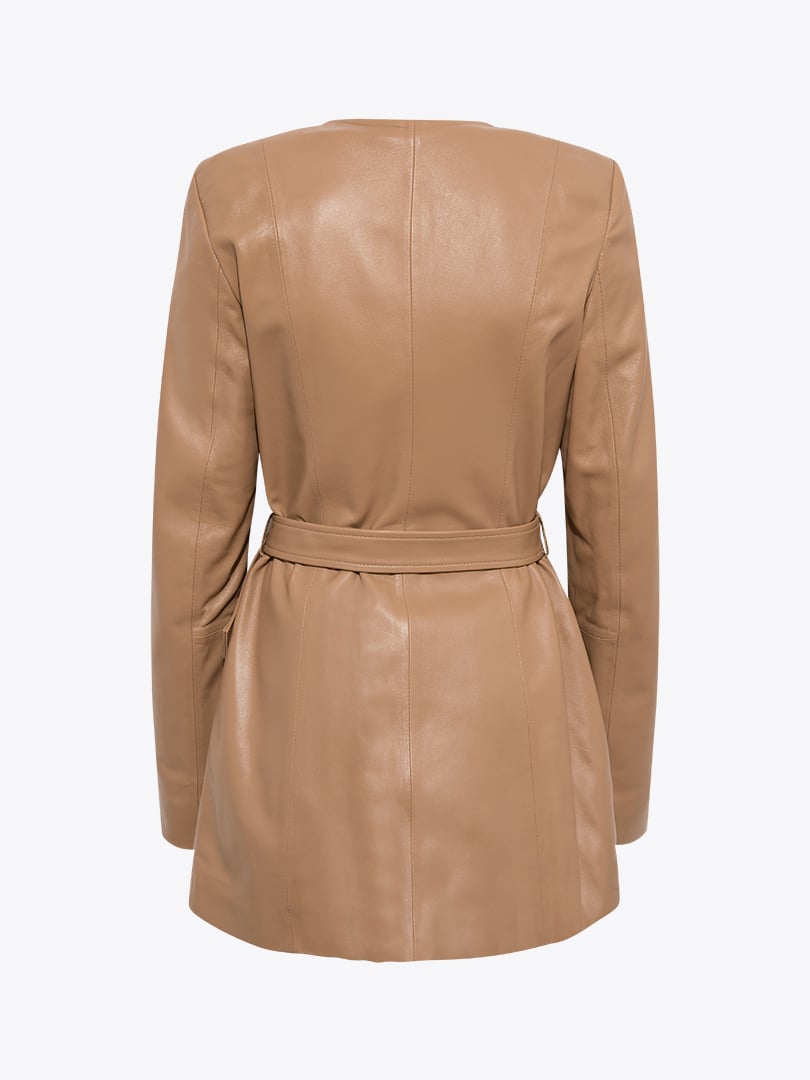 Beli Kuşaklı Düğmeli Ceket - Bal Köpüğü