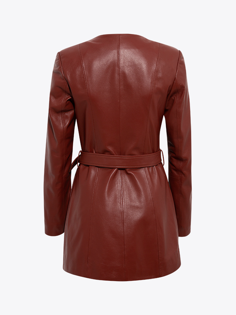 Beli Kuşaklı Düğmeli Ceket - Bordo