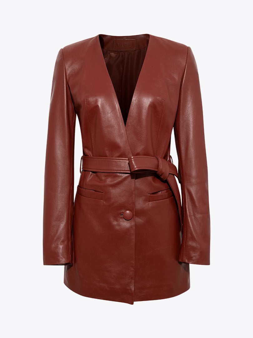 Beli Kuşaklı Düğmeli Ceket - Bordo