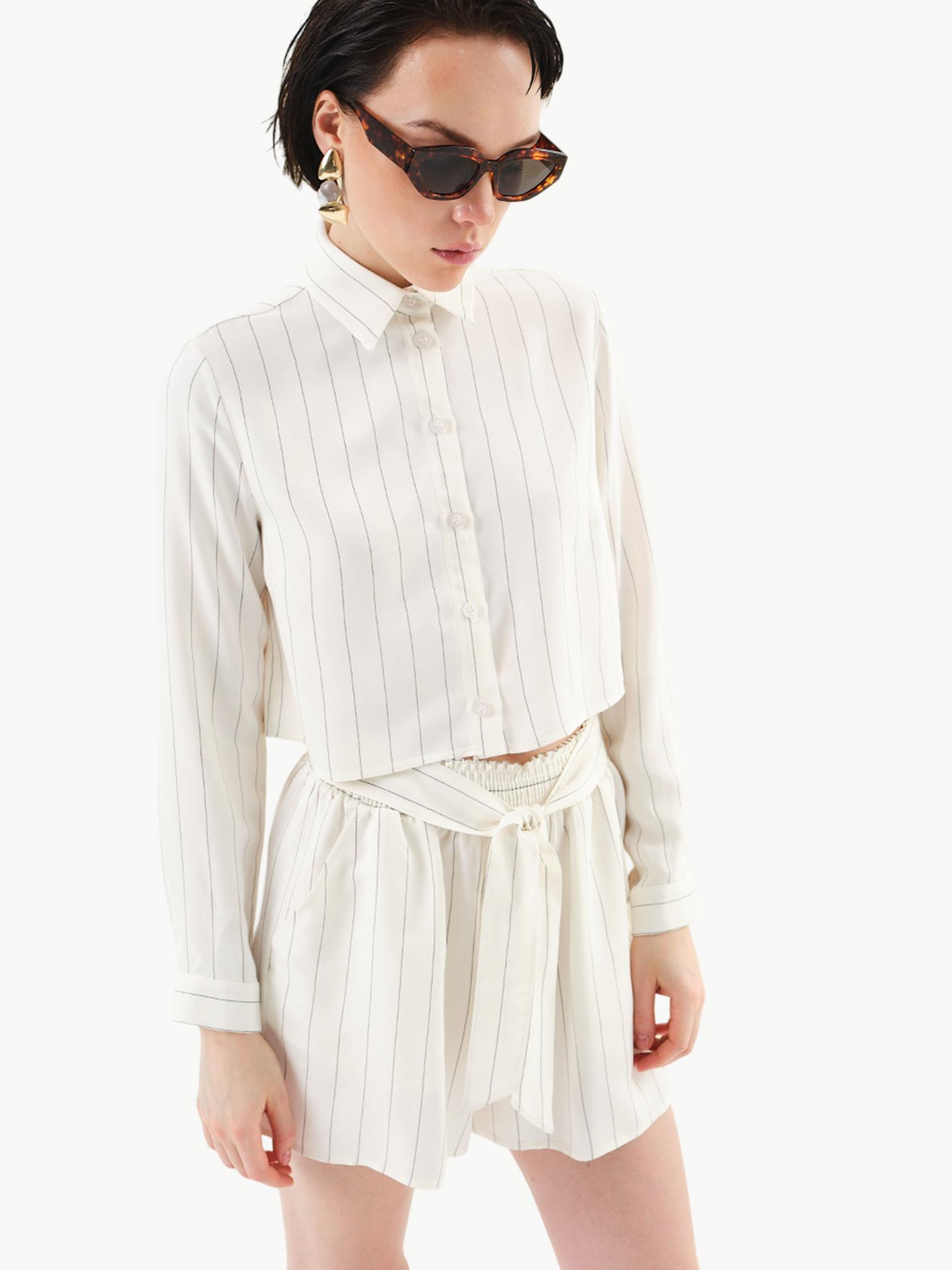 Beli Kuşaklı Viskon Şort - Çizgili Şort Modelleri