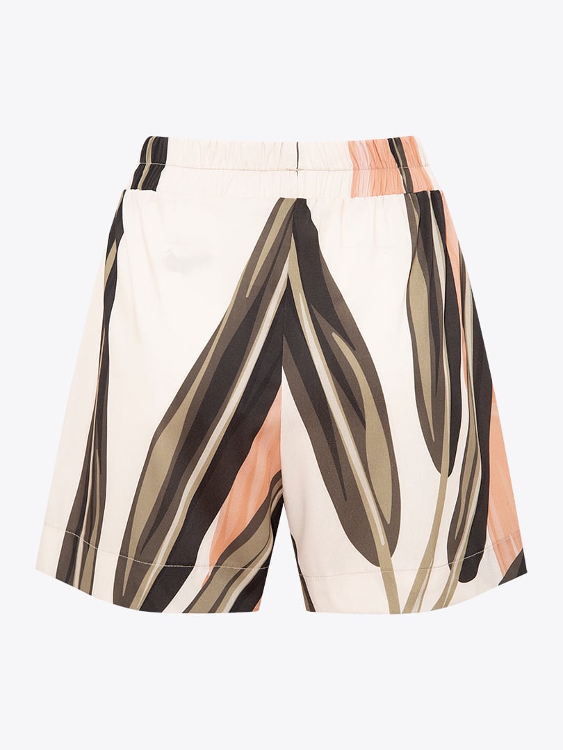 Beli Lastikli Bambu Desenli Şort - Bej Desenli