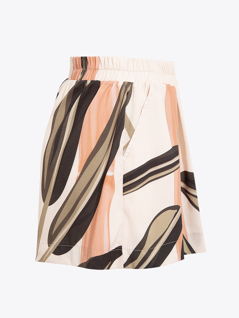 Beli Lastikli Bambu Desenli Şort - Bej Desenli