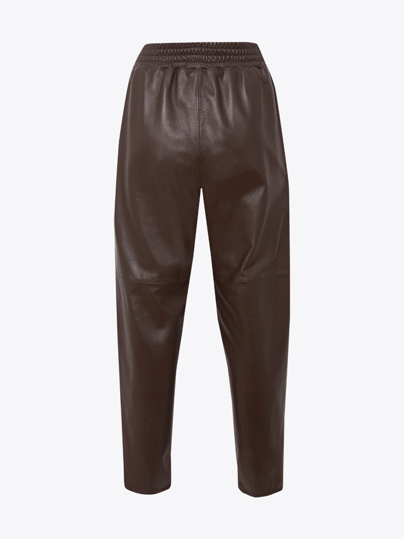 Beli Lastikli Deri Pantolon - Kahve