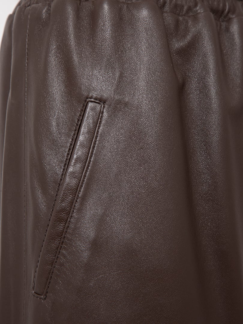 Beli Lastikli Deri Pantolon - Kahve