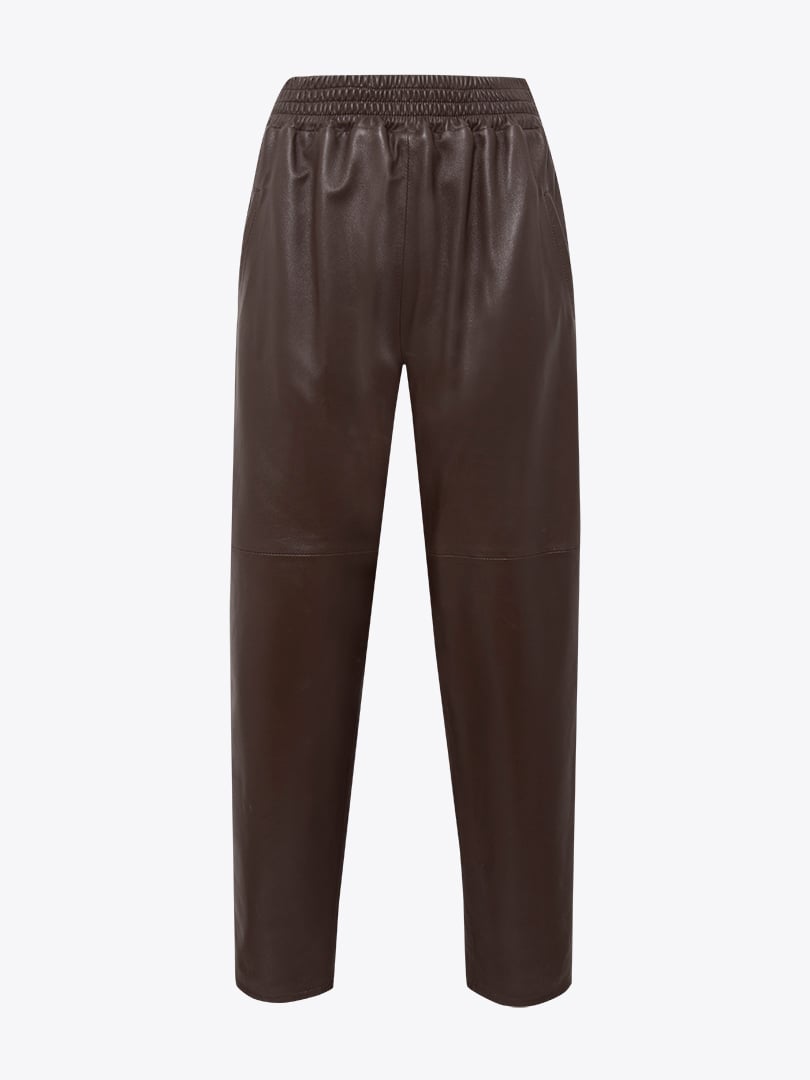 Beli Lastikli Deri Pantolon - Kahve