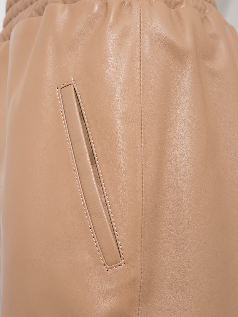 Beli Lastikli Deri Pantolon - Nude