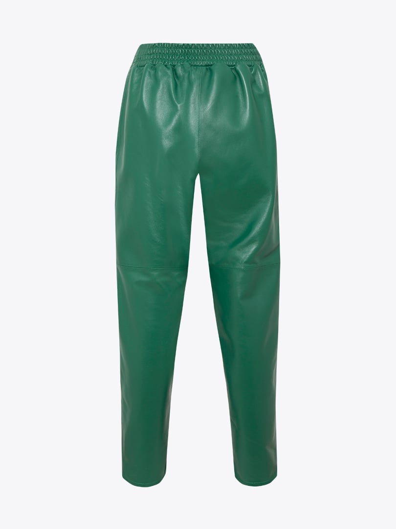 Beli Lastikli Deri Pantolon - Yeşil