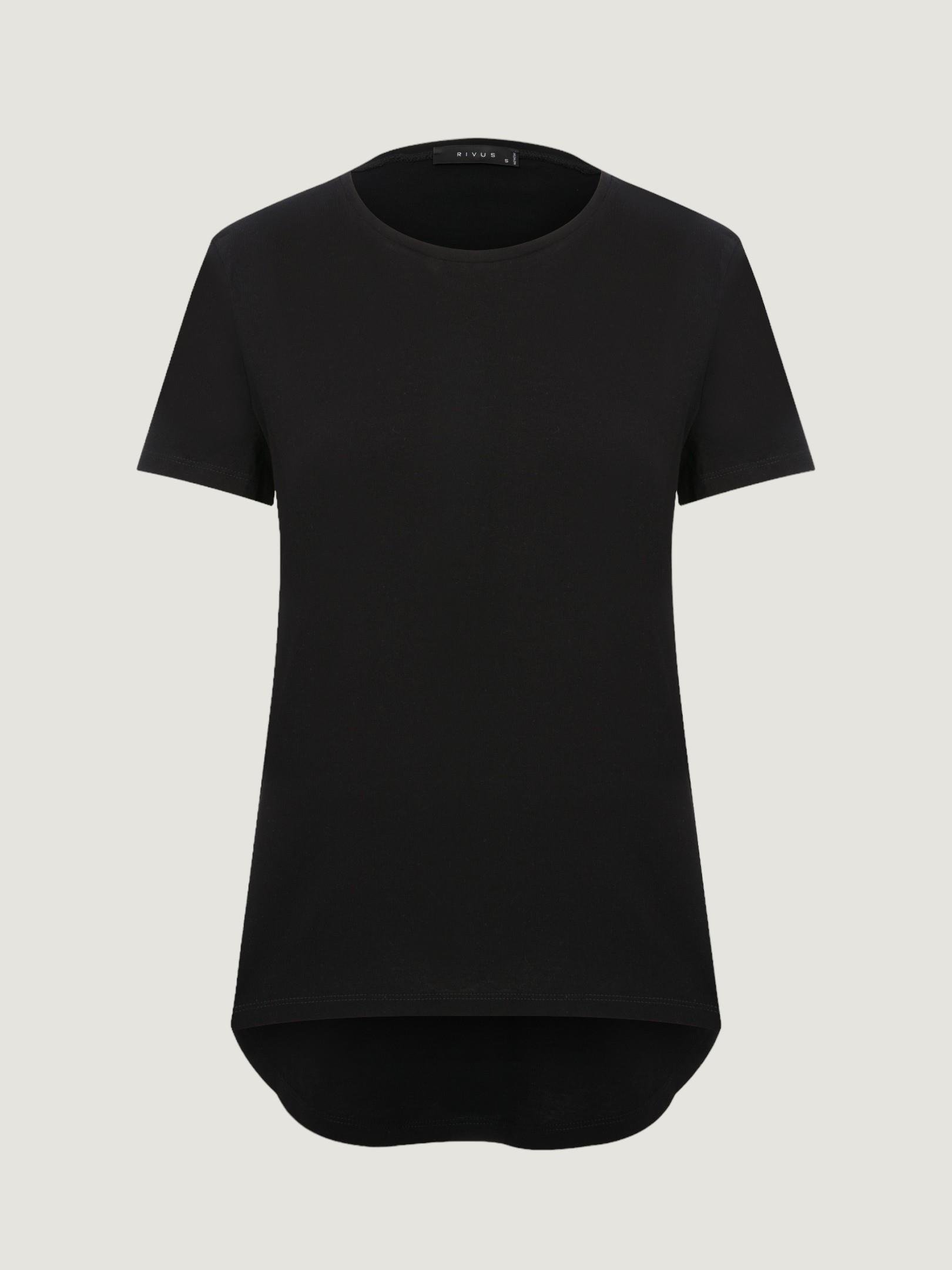 Bisiklet Yaka Arkası Uzun T-Shirt - Siyah T-shirt Modelleri