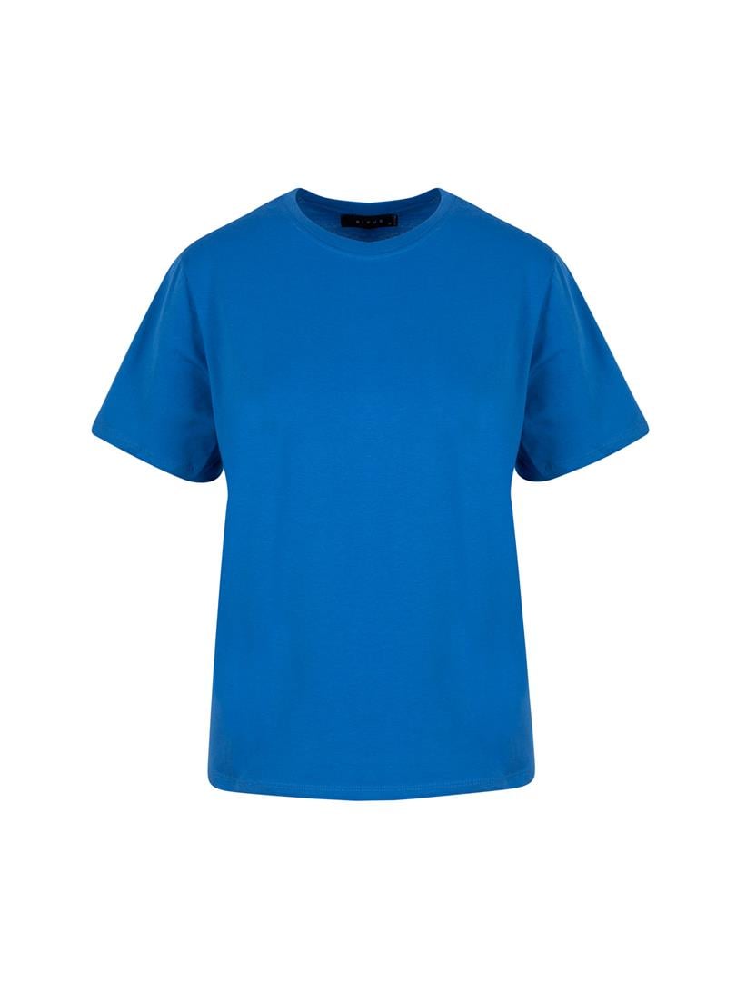 Bisiklet Yaka Oversize Tişört - Mavi